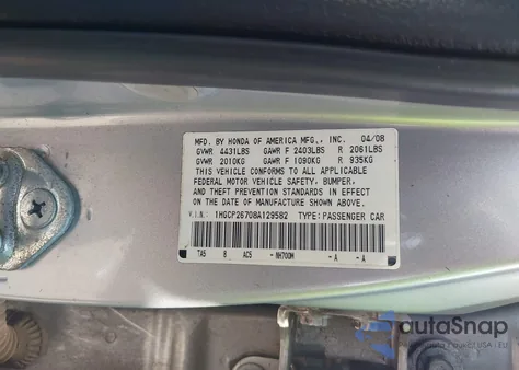 2008 Honda Accord 2.4 Ex from USA, damaged, VIN 1HGCP26708A129582